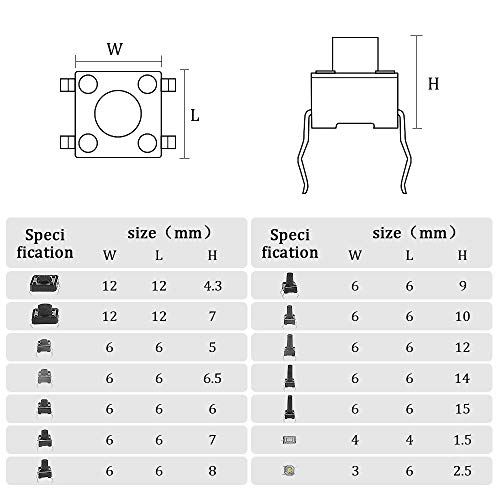 Xingyheng 280Pcs 6 * 6 * 5Mm 4Pin (14 Kinds,Each Swith 20Pcs) Mini Micro Momentary Tactile Push Button Switch Tactile Tact Push Button Switch Assortment Box #TOP5