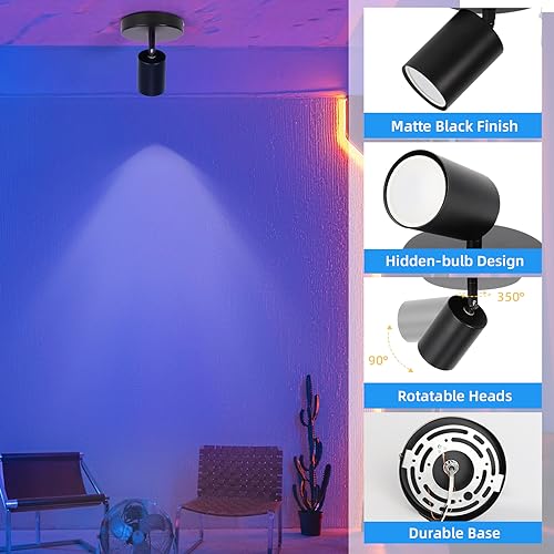 Vloitgol Dimmable Flush Mount Ceiling Spotlight, Adjustable Up Lights Indoor Ceiling Spotlight, 16 Colors Change LED Spot Lights Indoor Bright Accent Fixture for Living Room Bedroom