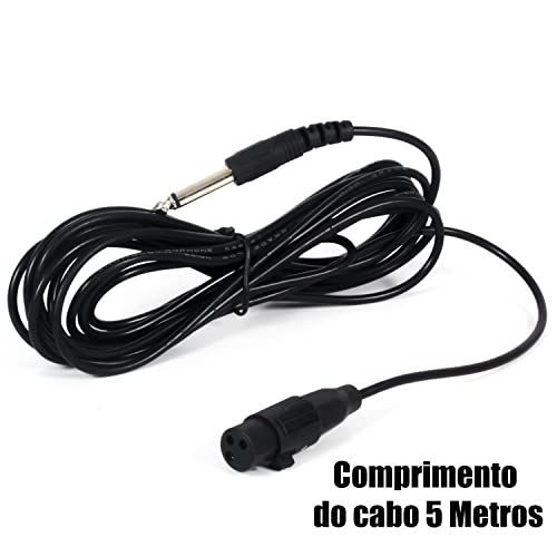 Microfone Dinâmico Com Cabo de 5 Metros Profissional P10 para Caixa de Som Karaokê e Instrumentos