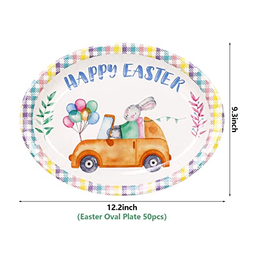 Kepato 25 Pack Big Easter Plates,12 Inch Happy Easter Large Bunny Oval Paper Dinner Dessert Plates Tableware Party Supplies #TOP2