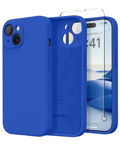 Image of Magnetic for iPhone 15 Case, Compatible with MagSafe, [Screen Protector + Full Camera Protection], Silicone Shockproof Anti-Scratch Protective Phone Case for iPhone 15 6.1 inch, Klein Blue