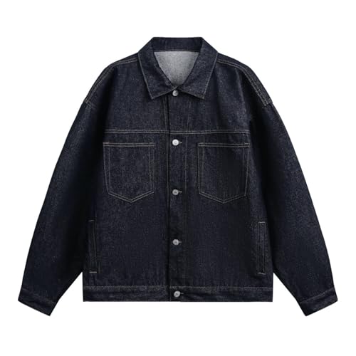 Mens Jacket Raw Denim Work with Exposed Stitching Trendy Street Lapel Coat - image 6