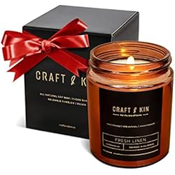 Fresh Linen Candle | Premium Scented Candles for Men & Women | Winter Candle | 8 oz 45 Hour Burn | Soy Candles for Home Scented, Holiday Candles | Aromatherapy Candles in Amber Jar