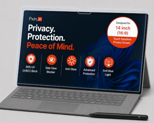 Image of Pxin Aura | 14 inch (16:9) | Touch Sensitive Privacy Screen | Anti Blue | Anti Glare | UltraThin for Hyper Touch | Anti UV | Privacy Filter compatible with HP /Dell /Lenovo /Asus /Acer