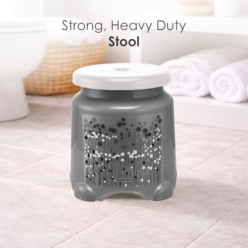 Image of Nayasa Square Ring Funk Plastic Bathroom Bucket Set with Mug & Stool | 18 Liters Bucket + 1.5 Liters Mug | Set of 3 | Black