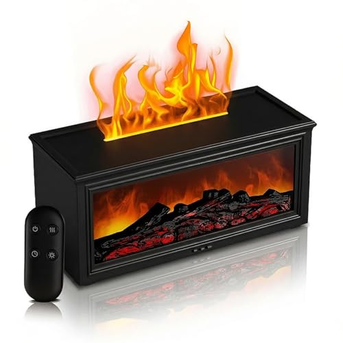 Aeshory Fireplace Essential Oil Diffuser 280ml Flame Aroma Diffusers with Remote Control USB Aromatherapy Diffuser Mist Humidifier 7 Colors Firelight Auto Shut-Off Timer Black