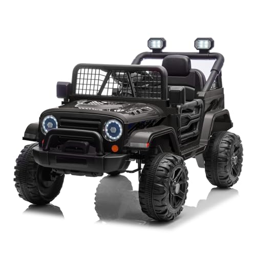 CoolGrows Ride on Car Electric Cars for Kids 12V Electric Ride-on Toy with Remote Control LED Lights Music Radio 2 Speed Modes Smooth Start for 3-6 Years Old Max Weight 25KG - Black