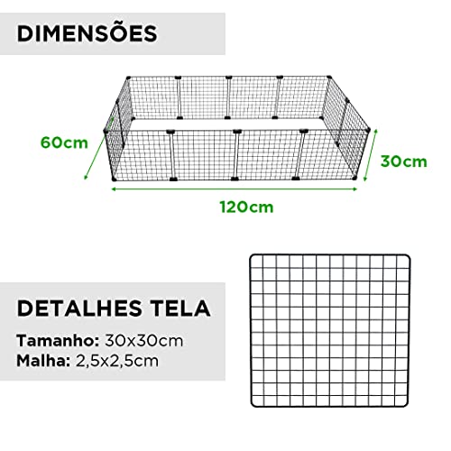 CERCADO ARAMADO PET PORQUINHO DA ÍNDIA HAMSTER TWISTER 60X120X30 MALHA 2,5X2,5 PRETO