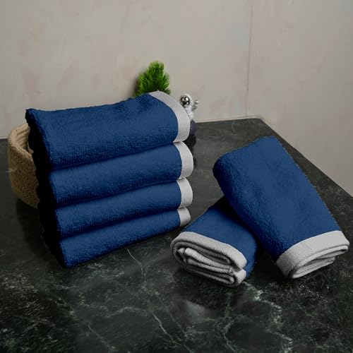 Image of Divine Casa 500 GSM Cotton Face Towel Set of 6 | 30 x 30 CM Blue Soft Absorbent Cotton Face Towels | Luxury Spa Quality Quick Dry Washcloth Set