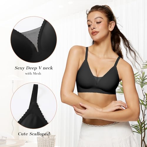 OEAK Womens Comfortable Bras Wireless Bras Push Up Bralettes Scalloped Mesh Bras Seamless Tshirts Bras Deep V Everyday Bras4