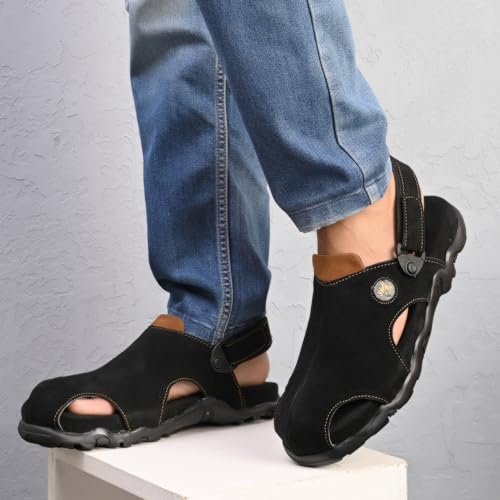 Image of Centrino Men's Sandals | Slingback Strap with Cushioned Black Footbed | Closed-Toe Clog Sandals | Stylish Sandal with Grip Insole | Comfortable Casual Footwear for Office, Travel & Walking (9585)