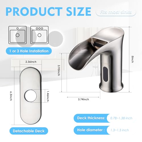 Grifo de lavabo con sensor de níquel cepillado y mezclador automático 7