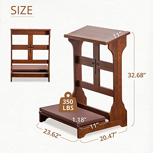 LUE BONA Prayer Bench Stool, Padded Kneeling Stool for Prayer, Wooden Church Prayer Bench Stool Table with Shelf and Cushion, Kneeling Shelf Prayer Bench for Kneeling at Home, 350 lbs, Religious Gifts