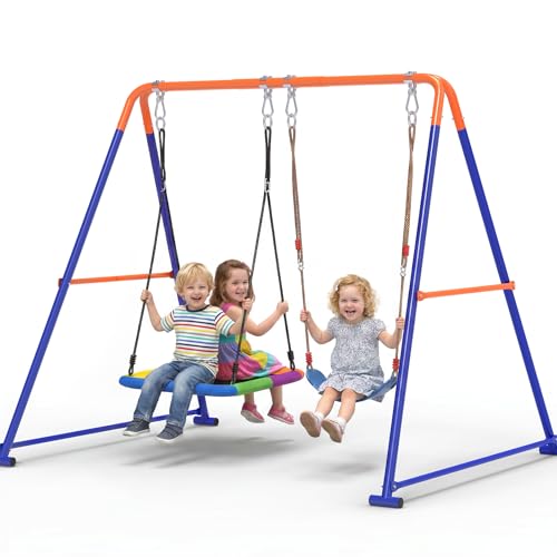 COZEER Metal A-Frame Platform & Belt Swing Set