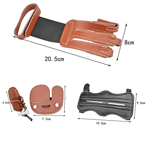 SHARROW Archery Protector Set Glove 3 Finger Guard Leather Arm Guard Bracers Finger Tabs Thumb Ring Finger Protector Protective Gear Set for Compound Bow Recurve Bow Shooting Hunting - Thumbnail 7