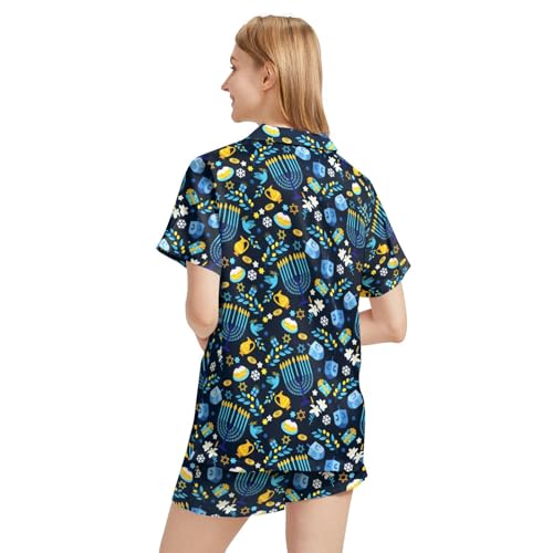 Image of Funny Satin Pajamas Set for Women Button Down Sleepwear Print Pjs Set 2 Piece Short Sleeve Loungewear Gift for Women