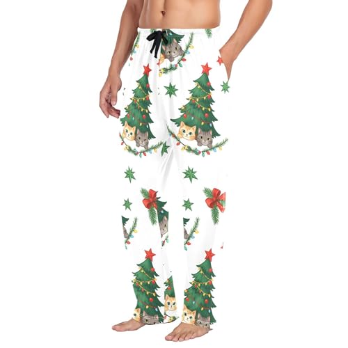Men's Pajama Bottom Cats on Christmas Trees Cotton Pajama Pants Drawstring Sleepwear Long Pants Pockets4