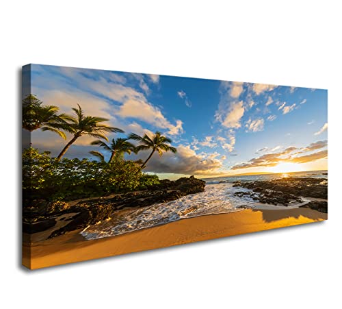 DZL Art S75475 Large Beach wall art Secret Beach at sunset, Maui, Hawaii Canvas Wall Art For Living Room Decoration Nature Picture Canvas Prints Painting for for Office Wall Decor Home Decorations