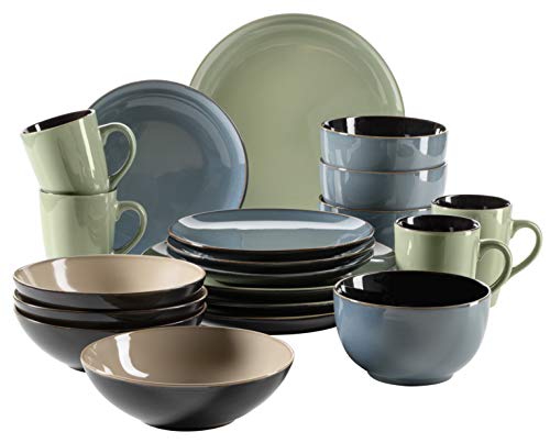 MÄSER 931465 Serie Scuro, Geschirr-Set bunt aus Keramik für 4 Personen, 20-teiliges Kombiservice, modern und mediterran, Grün/Blau/Beige, Steinzeug