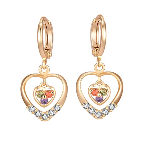 ZQHWYZ 18K Yellow Gold Drop Earrings for Women Dangling, Hoop with Hollow Heart Garnet Amethyst Dangle Earrings for Women Gold