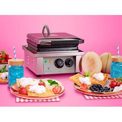 Royal Catering - Waffeleisen Waffelautomat (rechteckig, 37 x 32 x 50 cm, 2.000 W, 10 x 17 cm Waffel, 15 min Timer, Gusseisen & Emaille, Edelstahlgehäuse) Silber – Bild 6
