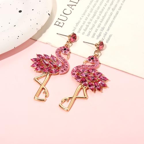 Rhinestone Flamingo Earrings Glitter Crystal Flamingo Friendly Dangle Earrings Pink Tropical Bird Drop Earrings for Women Hawaiian Summer Beach Vacation Earrings Jewelry Gift4