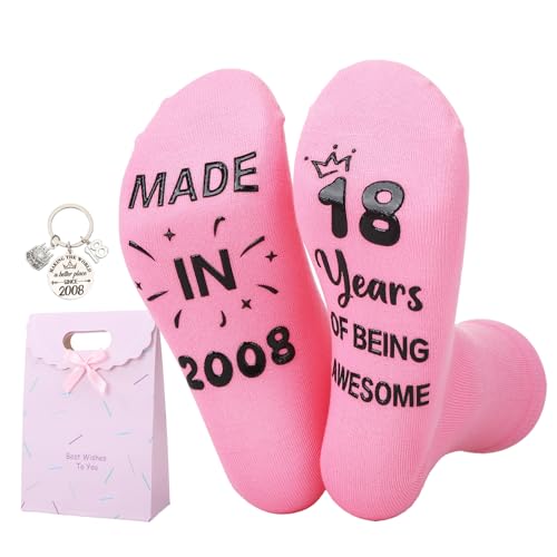 Zuimei 18th Birthday Gifts for Girls Socks with Keyring and Present Bag
