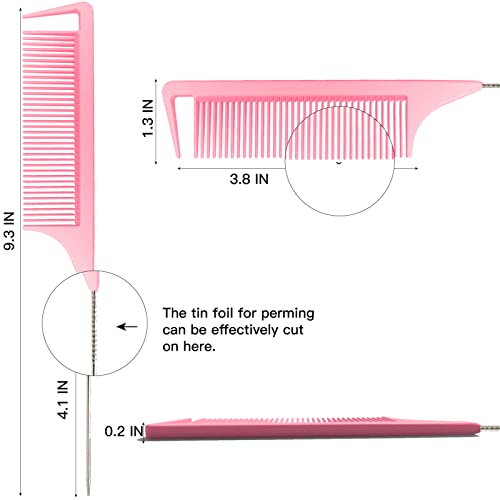 Lltgmv 9.3'' Rat Tail Comb For Hair Stylist, Parting Comb For Braiding Hair, Rattail Comb With Metal Stainless Steel Pintail For Sectioning, Teasing And Styling (Pink) #TOP1