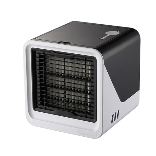 Aire Acondicionado Portátil de 3 Velocidades, Aire Acondicionado Sin Unidad Exterior con Salida de Aire a Prueba de Polvo, Ventilador de Enfriamiento para Dormitorio, Tanque de Agua de 500 ml(Black)