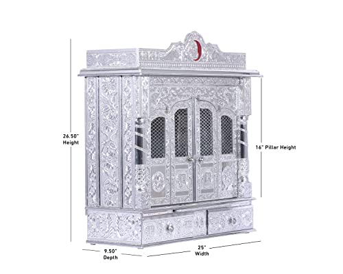 Pooja Bazar Silver Mandir for Home - Pure Silver Color - with Door (Large)