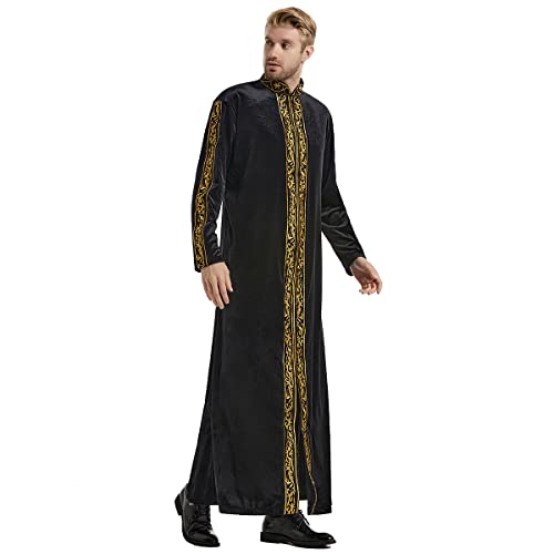 HANYIMIDOO Men's Arab Muslim Islamic Gold Velvet Stand Collar Long Sleeves Robe2