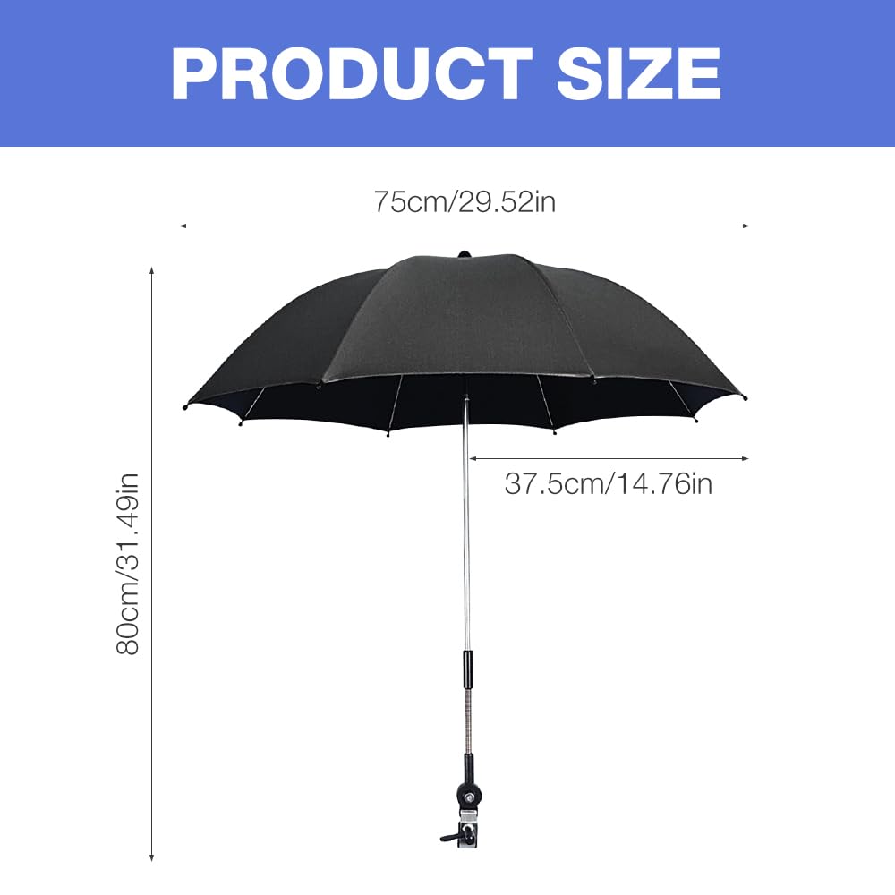 Mineup Ombrelle Poussette, 75cm Parasol Poussette Bébé Universelle, Protection UV 50+, Parasol Anti Uv Pour Landau, Ombrelle Universelle Pour Poussette