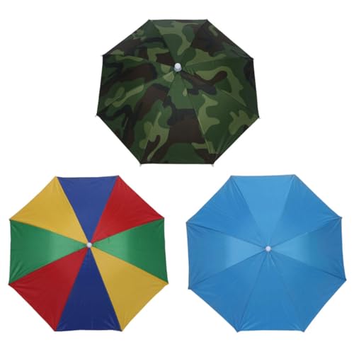 DEARMAMY 3 Pcs Sombrero Paraguas Sombrero de Paraguas Manos Libres Sombreros de Pesca con Banda elástica Sun Umbrella sombrilla Sol Paraguas al Aire Libre Gorra de Paraguas de Pesca Blue