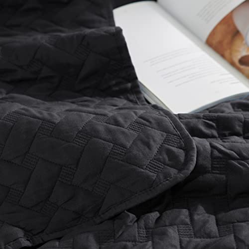 Image of Bedsure Quilts King Size - Lightweight Bedspreads King Size with Basket Weave Pattern, Soft Quilt Bedding Set, Black Comforter Set Coverlet for All Seasons with 2 Pillow Shams (106 inch x 96 inch)