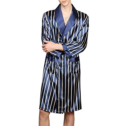 YOUTHUP Herren Glatter Bademantel Lang Leicht Morgenmantel Robe mit Gürtel, #88013, M Cover