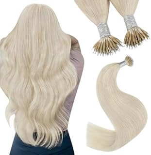 YoungSee Nano Hair Extensions Blonde 14 Inch Nano Ring Hair Extensions Real Human Hair Blonde Nano Beads Hair Extensions Platinum Blonde #60A 50s/50g Nano Tip Hair Extensions Real Human Hair