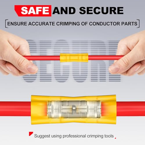 Image of 200 Pcs Wire Butt Splice Connectors Kit, 22-10 AWG Electrical Crimp Terminal Connector Kits, Fully Insulated Wiring Straight Crimps Terminals for 22,20,18,16,14,12,10 Gauge Wires
