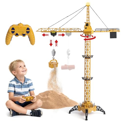 Mini Tudou RC Crane Toy,50.4 inch Tall 2.4GHz Remote Control Robotic Excavator,Educational Construction Vehicles Toy for Ages 6,7,8,9 Boys or Girls