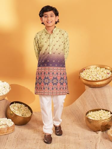 Image of AJ DEZINES Kurta Pajama For Kids Boys | Cotton Printed Chikankari Kurta Pyjama Set For Boys | Traditional & Festive Outfit | Party & Ethnic Wear | Stylish Kids Kurta Set