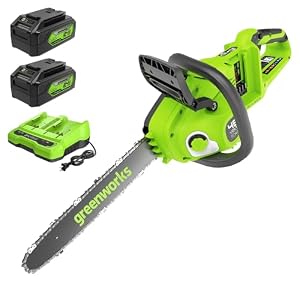 Greenworks 48V (24V x 2) Akku Kettensäge mit bürstenlosem Motor, 35cm Blattlänge, 20 m/s Kettengeschwindigkeit, Auto-Öler, Mit zwei 4Ah Akkus & Doppel-Ladegerät, 3 Jahre Garantie-GD24X2CS36K4X