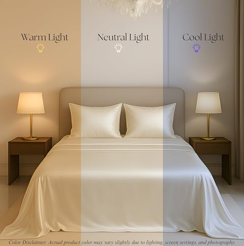 Image of Luxe Ere Satin Bedsheet King Size (90x108) | 300 TC Ultra Smooth Silky Soft Luxury Satin Bed Sheet with 2 Pillow Covers | Premium Satin Bedsheets for Double Bed - Classic Ivory