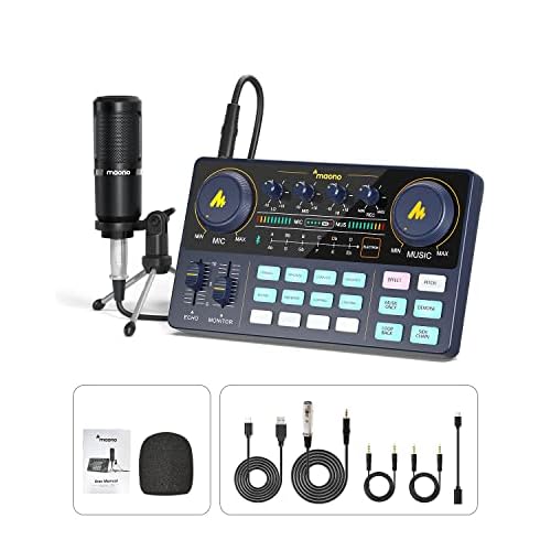 Podcast Equipment Bundle-MAONO MaonoCaster Lite -Audio Interface-All in One-Podcast Production Studio with 3.5mm Microphone for Live Streaming, Podcas