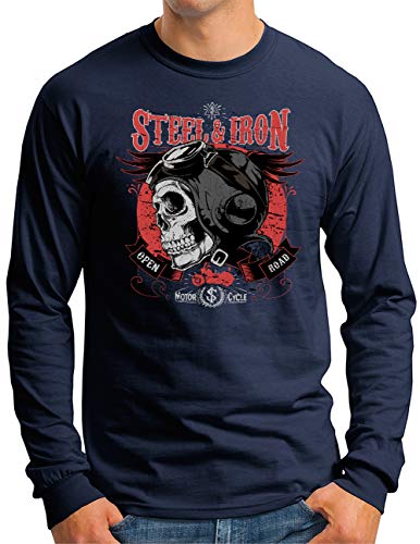 T-shirt manches longues pour homme XL bleu coupe confort style biker