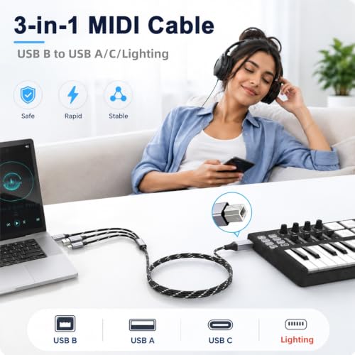 Image of Verilux 3 in 1 Printer Cable USB C USB A and 8 Pin to USB B Cord