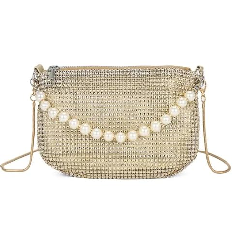 Galenecx Bolso Fiesta Mujer, Elegante Brillante Bolsos Clutch, Moda Bolso de Mano y Hombro para Mujer, Clásico Portátil Bolsos Bandolera Crossbody con Cadena Desmontable, para Cita Boda Prom