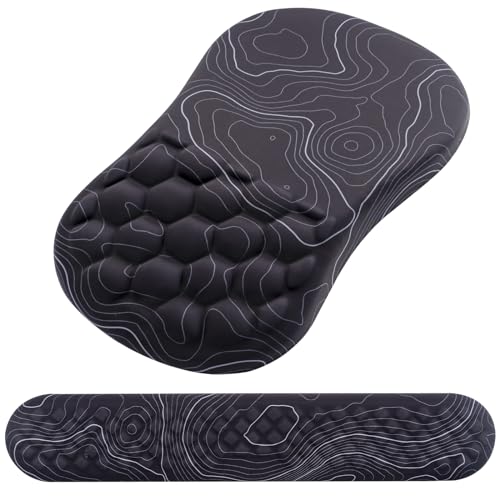 Mouse Pad Wrist Support, Laokiiy 2 in1 Keyboard Wrist Rest+ Ergonomic Mouse Pad, Non-Slip Wrist Rest for Computer Keyboard, Made Easy Typing & Relieve Wrist Pain(Black White)