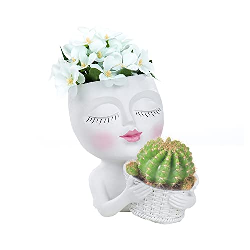 NLDGR Head Pflanztopf Mädchen Gesicht Blumentopf Niedlich Weiblicher Kopf Design Sukkulenten Pflanztopf Harz Gesicht Pflanztöpfe Indoor Outdoor Dekor Kopf Pflanzgefäß Vase Cover