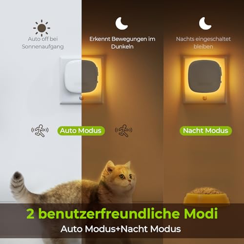 AUVON Nachtlicht Steckdose mit Bewegungssensor und Dämmerungssensor, 2 Stück Warmweißes LED hinterleuchtete Nachtlicht mit 1-50 lm, Helligkeit Einstellbar für Flur, Treppe, Schlafzimmer (Bernstein) 3