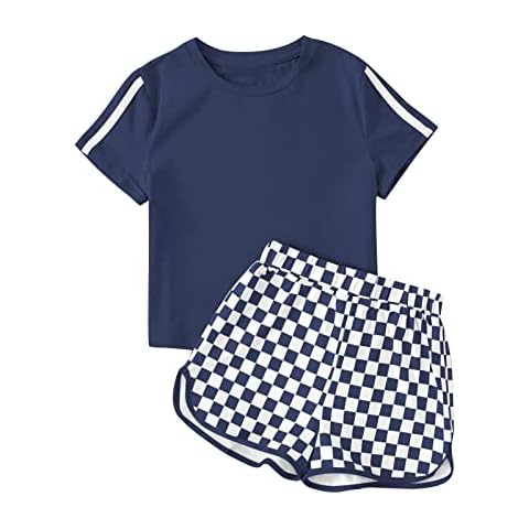 Maxwinee Kids Unisex Tracksuit 2 Pieces Outfit Sets T Shirts and Plaid Shorts Sweatsuit Sport Set Pyjama Set Cover