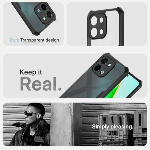 Image of Pikkme Crystal Clear Transparent Back | Ultra Hyrbid | Full Camera Protection | Raised Edge | Bumper Back Case for Vivo Y28 4G (Black)